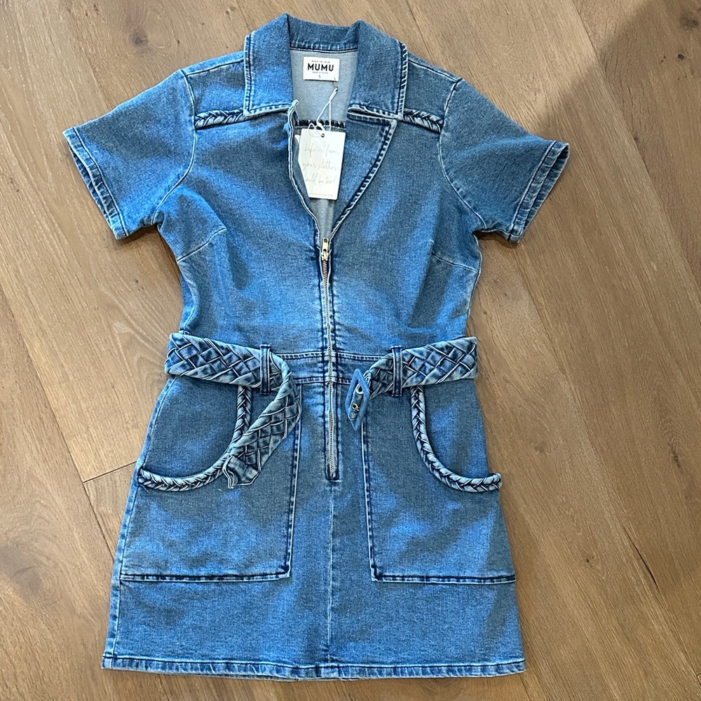 Show Me Your MuMu Denim Dress with Braided Belt
